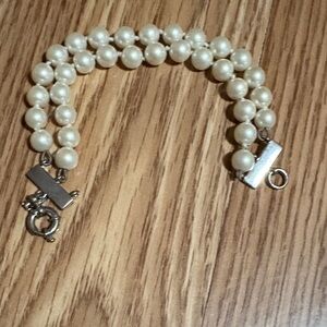 J. CREW DOUBLE LINKED LIGHT IVORY FAUX PEARL SILVER-TONE 7" BRACELET